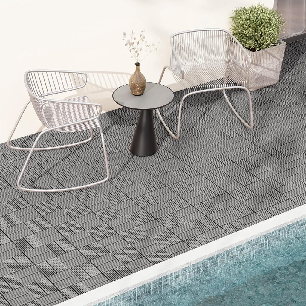 18 PCS Interlocking Deck Tiles - 12" x 12" Composite Decking Boards Waterproof All Weather, Total 18 Sq.Ft Outdoor