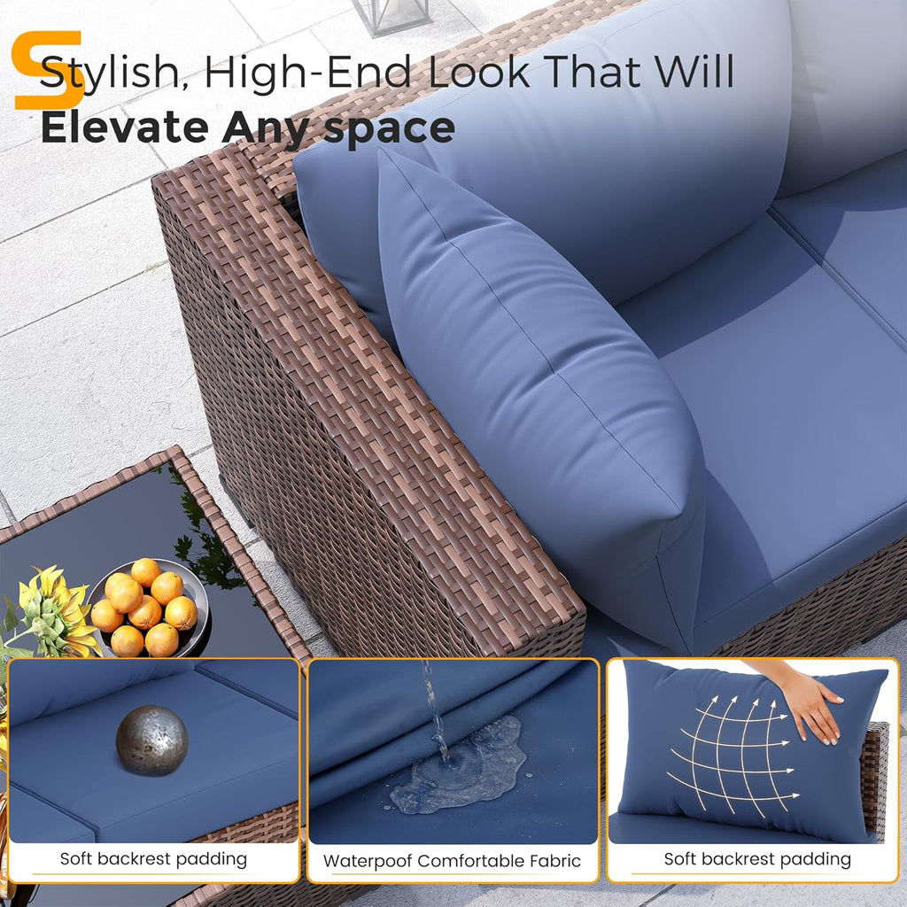 Furniture Set with Fire Pit Table, 8 Piece Sectional Sofas, All-Weather Wicker Conversation for Garden