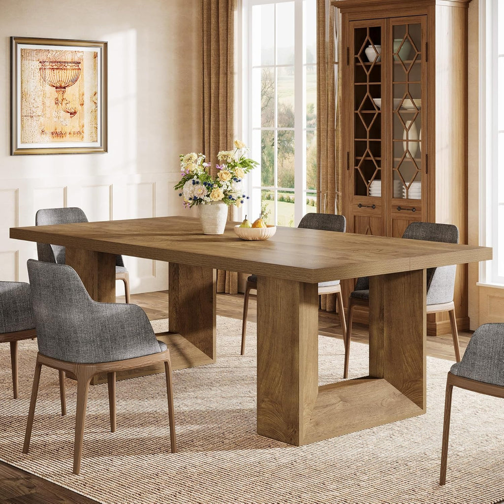 Farmhouse Dining Table, 63-Inch Rectangular Kitchen Table with Strong Geometric Frame for Kitchen & Dining & Living
