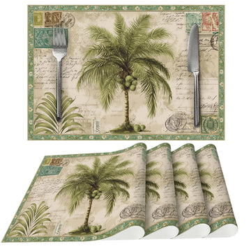 Tropical Palm Tree Placemats Set of 4 Washable Table Place Mats for Dining Kitchen Party Decor