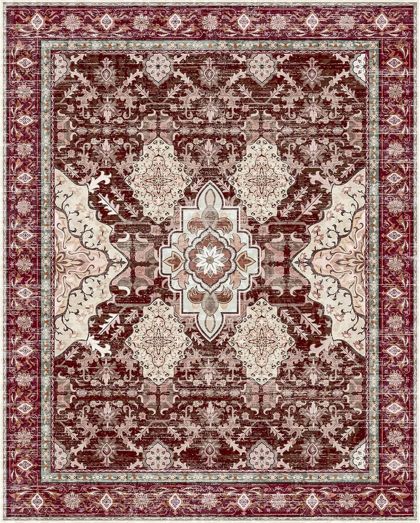 8x10 Area Rugs, Large Non-Slip Washable Rug, Boho Vintage Retro Medallion Print Pattern Carpet Dining Room Home