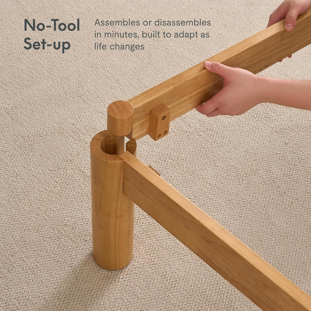Hako G2 Japanese Joinery Bed Frame, Solid Rubberwood Queen Platform Bed with Storage Headboard, IAS&SGS Certified