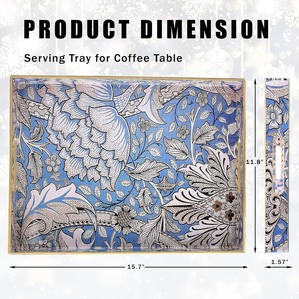Rectangle Serving Tray with Handles, Coffee Table Tray for Ottoman, Living Room, Outdoor Tray for Patio Entertaining