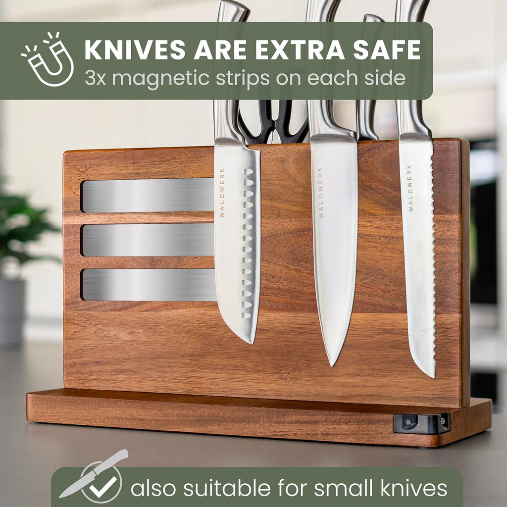 Extra Large Magnetic Knife Holder (16") - Acacia Wood Knife Block Without Knives - Knife Holder - Magnetic Knife