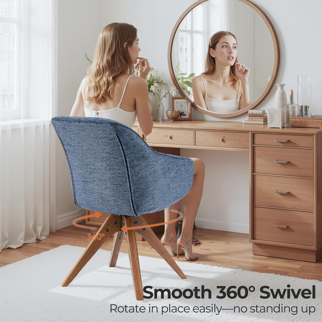 Mid Century Modern Accent Chair with Wooden Legs, Upholstered Swivel Chair No Wheels, Side Accent Armchair Vanity