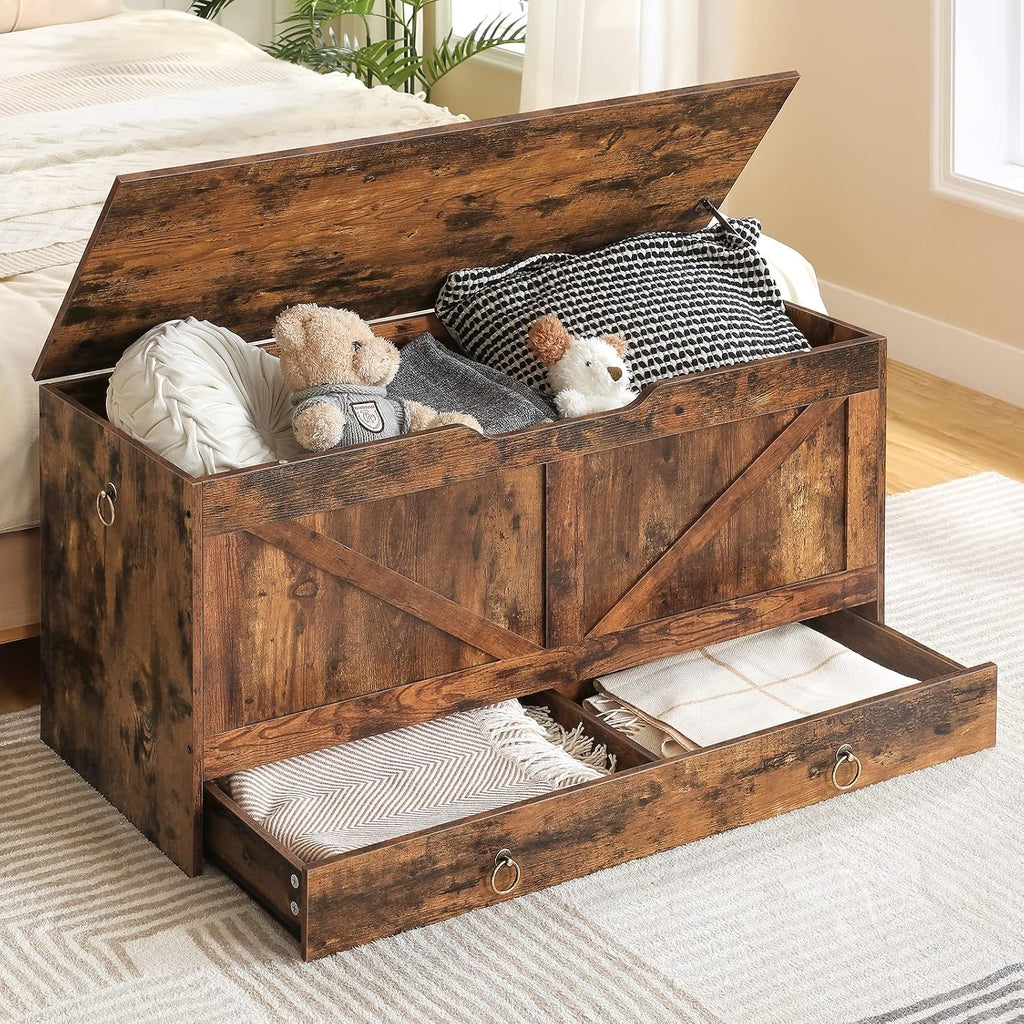 Storage Chest, 39.3" Toy Chest with Drawer, Wooden Storage Bench, Sturdy Entryway Bench Supports 220 lb, Shoe Bench