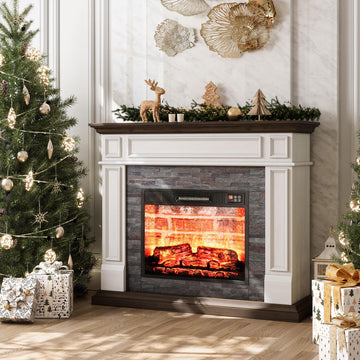 44" Electric Fireplace with Mantel, Freestanding Wood Stove Heater, Realistic 3D Dancing Flame Effect and Stacked