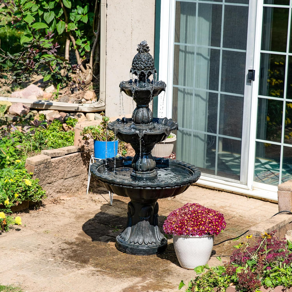 57" H Welcome 3-Tier Water Fountain - Large Electric Water Fountain with Pineapple Topper or Yard - Deep Espresso