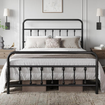 Classic Metal Platform Bed Frame Mattress Foundation with Victorian Style Iron-Art Headboard/Footboard/Under Bed
