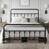 Classic Metal Platform Bed Frame Mattress Foundation with Victorian Style Iron-Art Headboard/Footboard/Under Bed