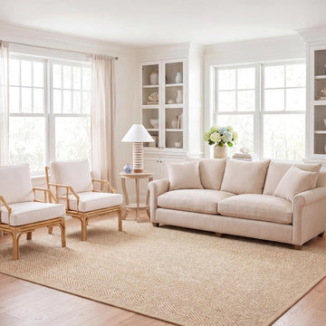 Area Rug 10x14 - Natural Fiber - Large - Beige, Sisal & Wool, Woven Design with Border