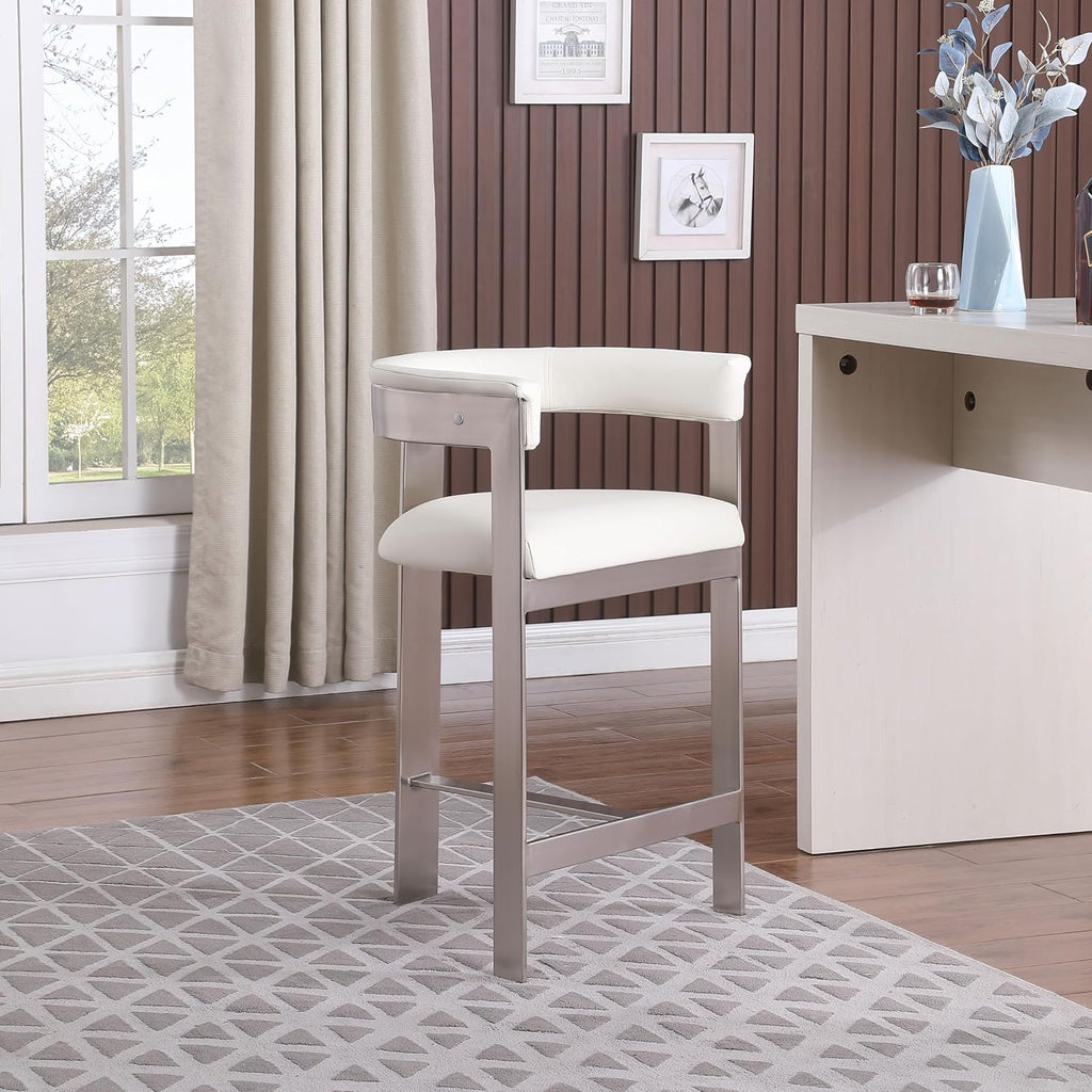 738Cream-C Romeo Collection Modern | Contemporary Counter Stool with Soft Cream Vegan Leather, Brushed Chrome Metal