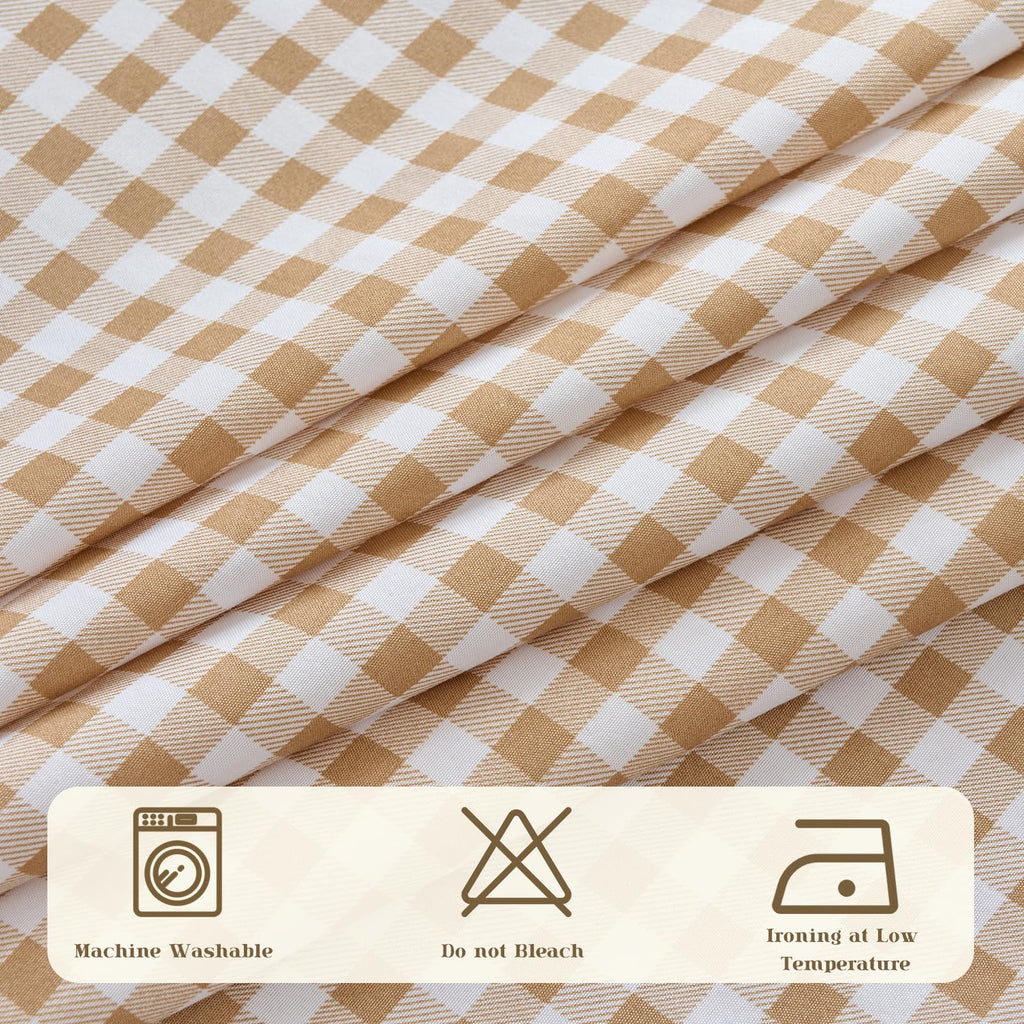 Taupe Gingham Ruffle Tablecloth 70x52 Inch, Plaid Tablecloth