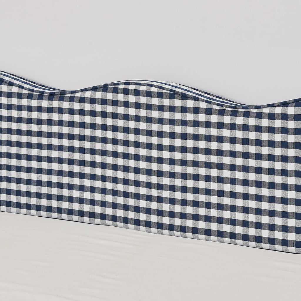 Full Size Upholstered Gingham Daybed with Trundle, Full to King Design Adorable Wave Shaped Extendable Sofa Bed, Easy