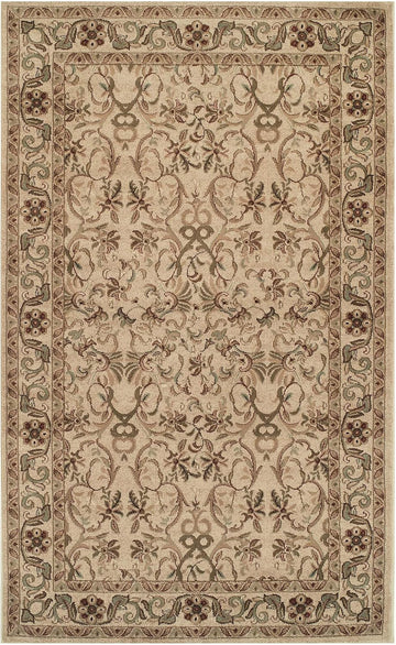 BNM Geometric Floral Medallion Traditional Indoor Area Rug Collection with Jute Backing, Ivory