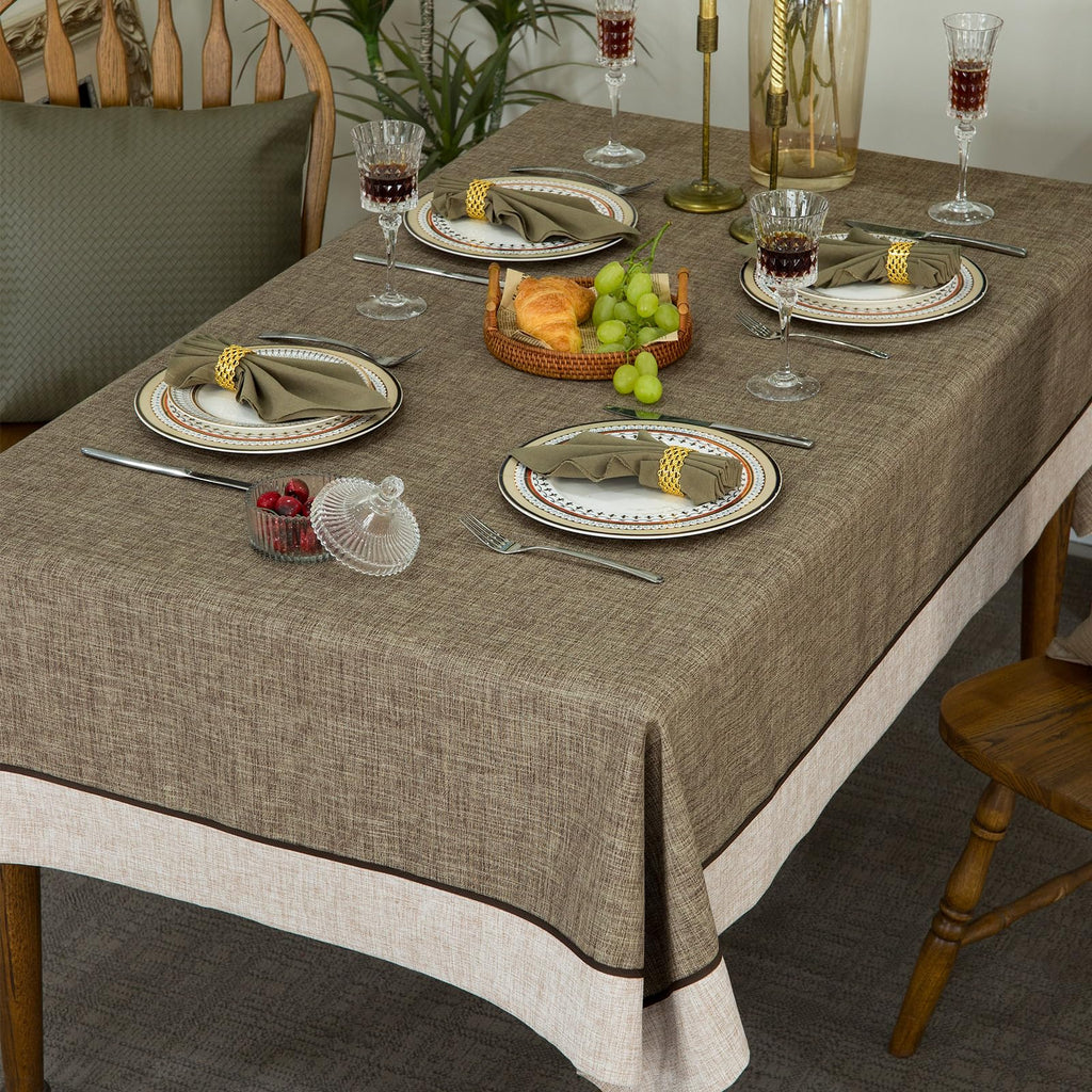 Solid Bordered Retro Tablecloths Classic Textured Table Clothes Linen Style Rustic Washable Tablecloth