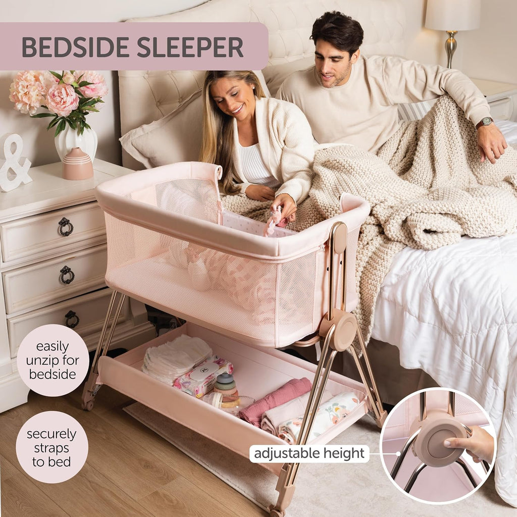 Bedside Sleeper - Bassinet & Bedside Crib with Height Adjustment & Wheels - Can Be Placed Next to Bed - Attaches to