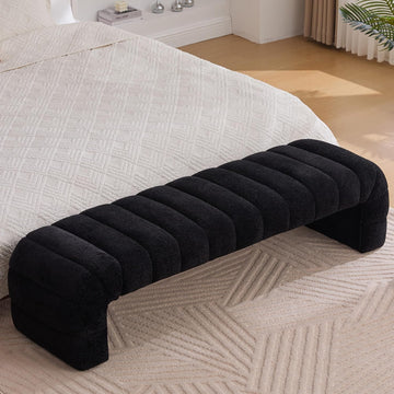 Arched Ottoman Bench Living Room,69.7" Chenille Long Benches for Bed End King Size,Modern Channel Tufted Seating