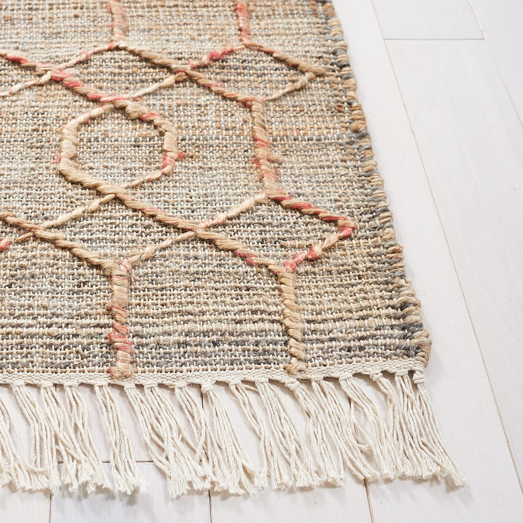 Natural Fiber Collection Accent Rug - 4' x 6', Natural & Rust, Handmade Moroccan Boho Fringe Jute, Ideal for High