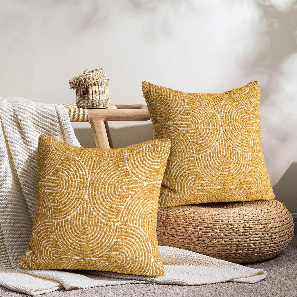 Boho Decorative Textured Throw Pillow Covers 18x18, Organic Modern Mid Century Rainbow Tufted Pillow Case, Farmhouse