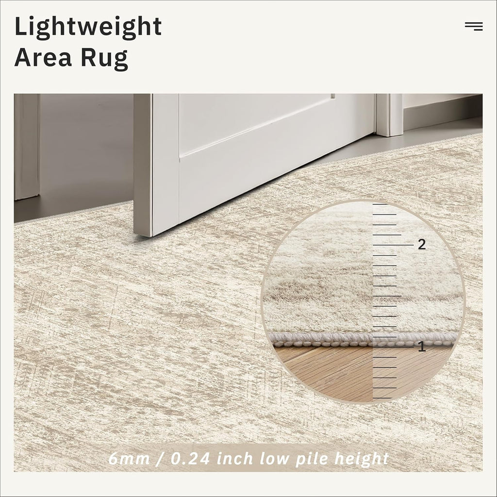 8x8 Beige Round Rug 8ft Living Room Circle Rug Vintage Round Area Rug Non Slip Indoor Carpet for Apa