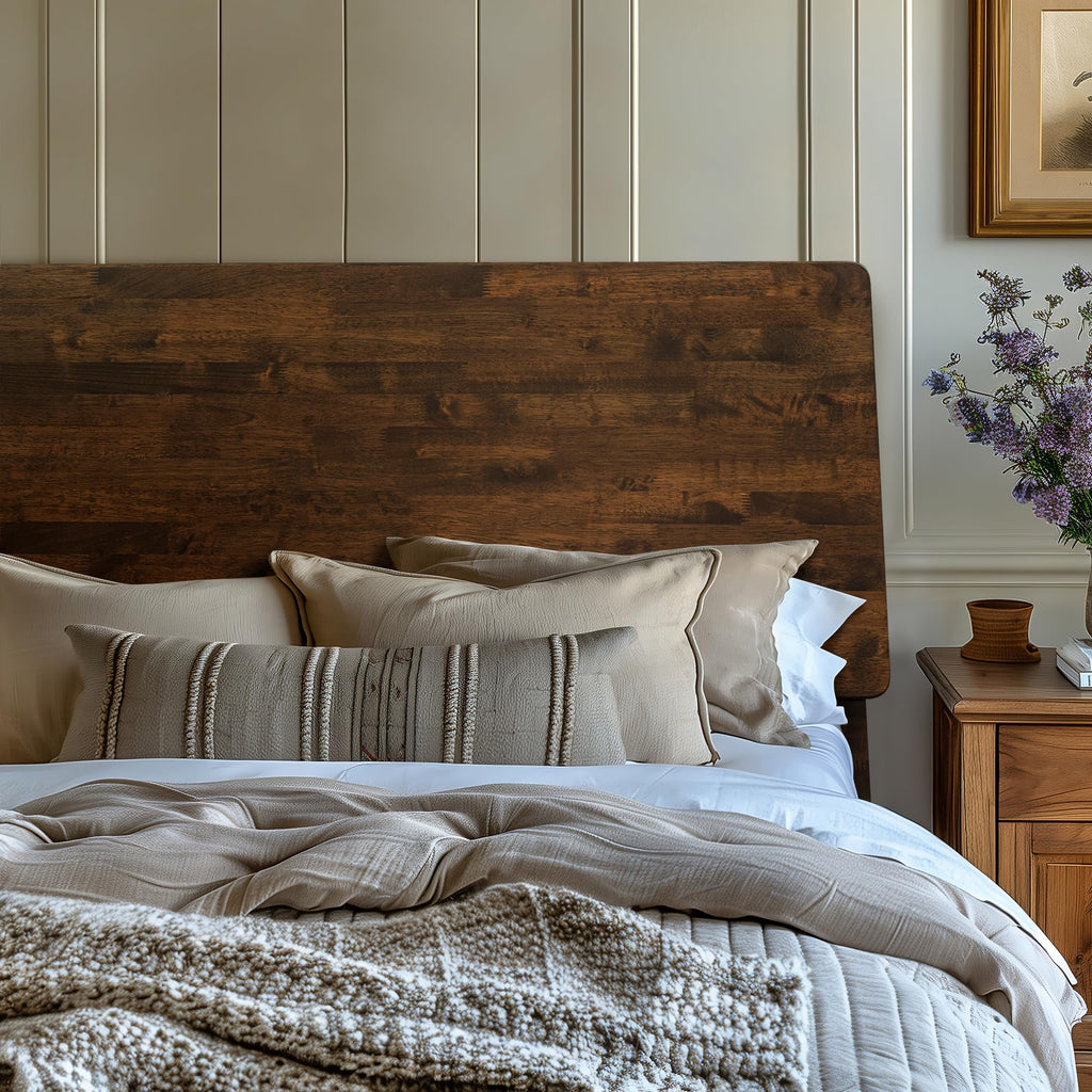 Serenity King Size Bed Frame, King Bed Frame with Headboard 800 lbs Capacity Natural Wood Bed All Mattress Support &