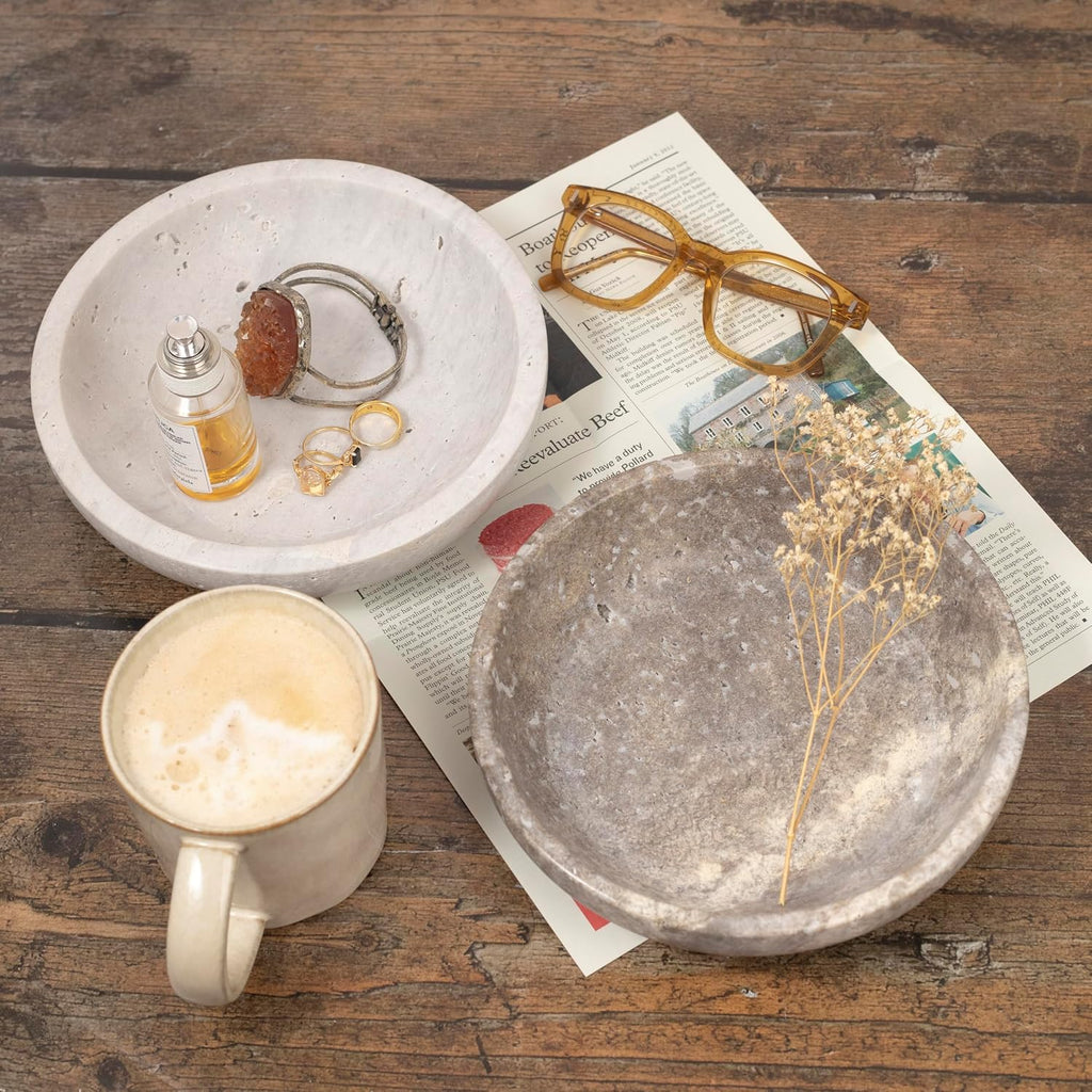 Travertine Decorative Bowls Decor. Key Bowl Table in a Choice of 5 Colors (Silver-Gray, Small)