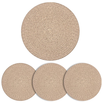 Round Woven Cotton Placemats Set of 4, Thick Braided Rope Table Mats, 13 Inches Non Slip Heat Resistant Place Mats