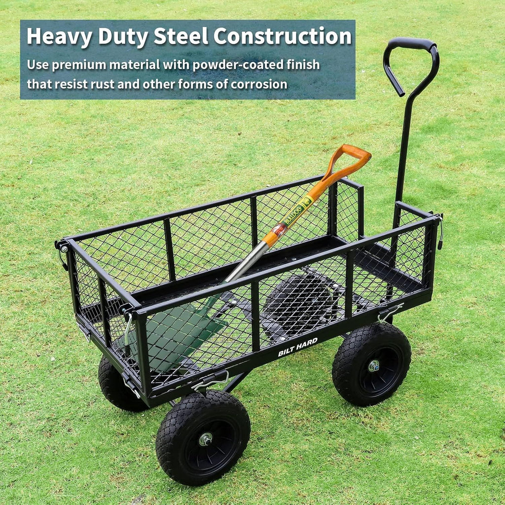 880 lbs 10" Tires Steel Garden Cart with 180° Rotating Handle and Removable Sides, Heavy Duty 4 Cu.Ft Capacity