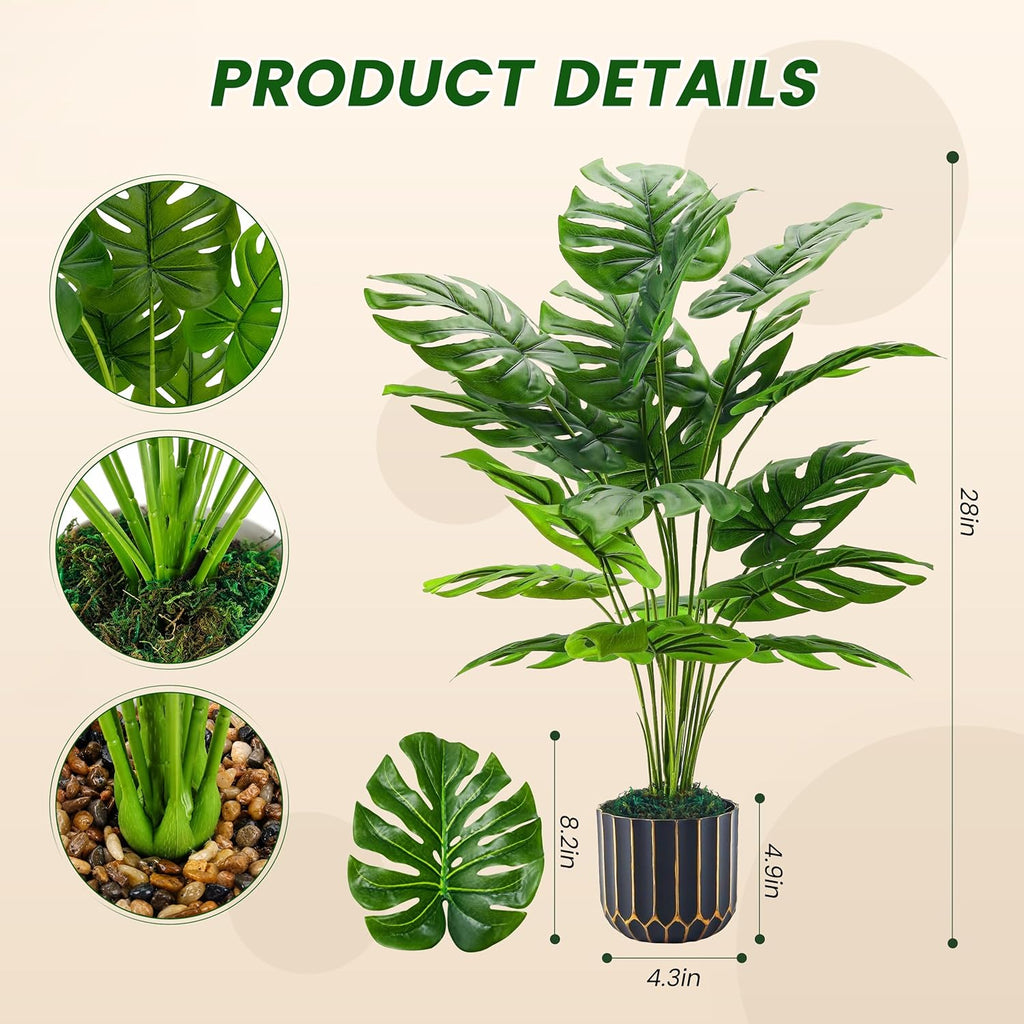 28'' Fake Plants Tall Artificial Monstera Faux Plants Indoor Outdoor Tree Home House Decor