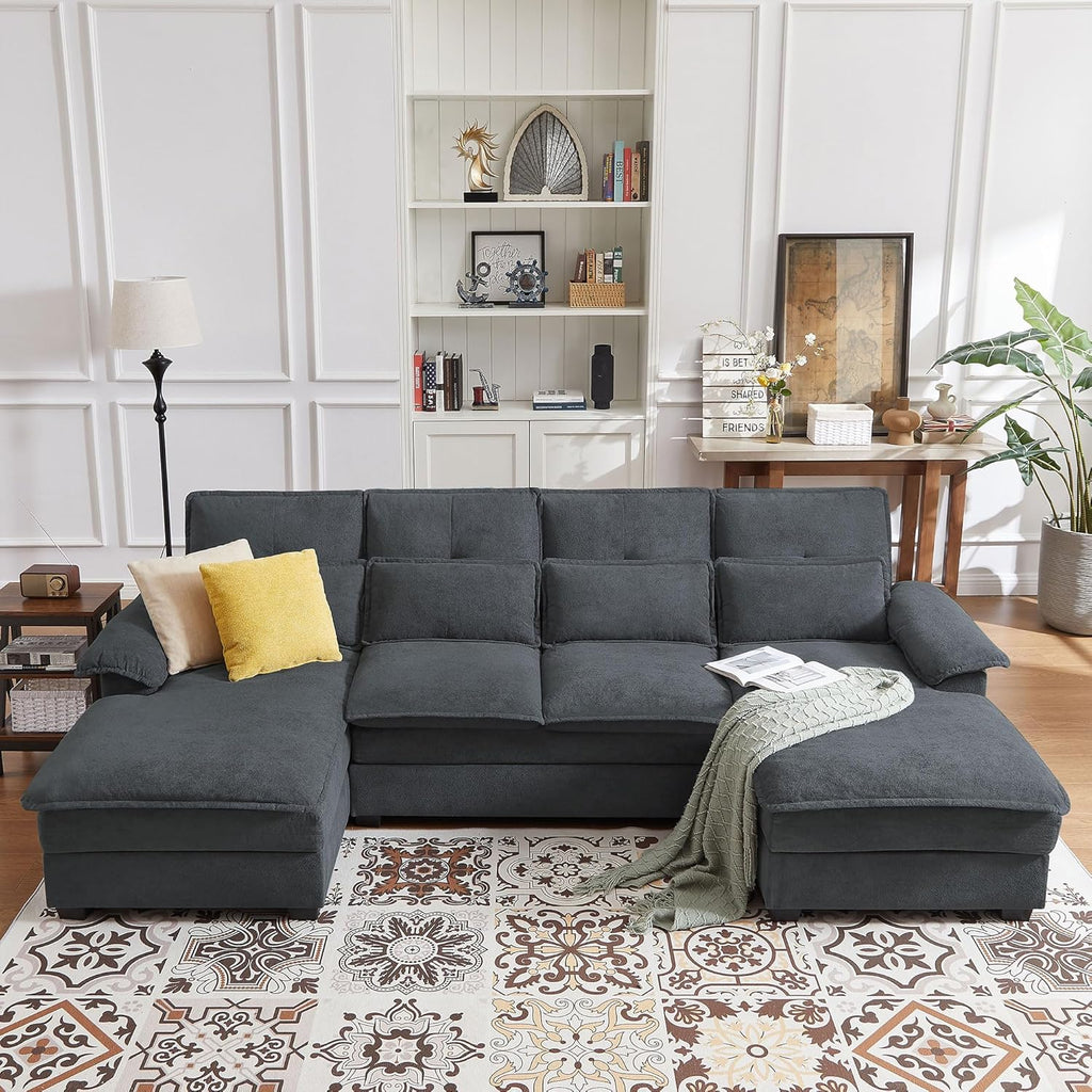 110" Comfy Cloud Couch Sectional Sofa with Lumbar Pillows