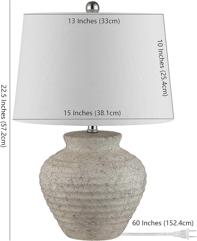 Ledger Rustic Farmhouse Light Grey Ceramic Table Lamp with White Drum Shade, 23-Inch Bedroom or Living Room Lamp
