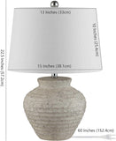 Ledger Rustic Farmhouse Light Grey Ceramic Table Lamp with White Drum Shade, 23-Inch Bedroom or Living Room Lamp