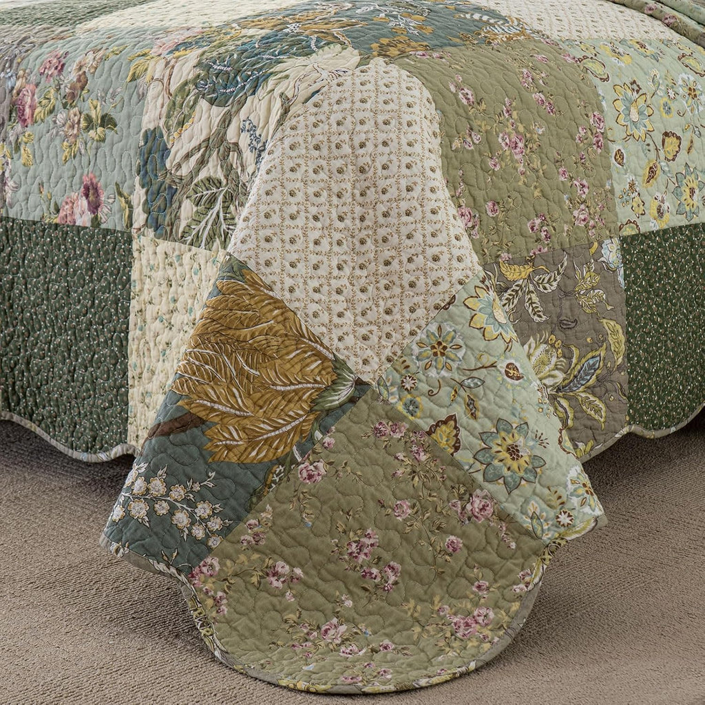 Oversized Bedspreads Patchwork Quilt Set | 100% Cotton Reversible Breathable Floral Quilted