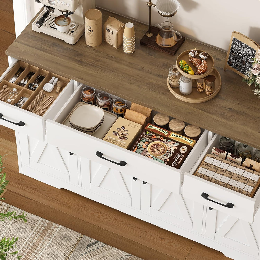 Buffet Cabinet with Drawers, 55" Large Sideboard Buffet Storage Cabinet with Shelves and Doors
