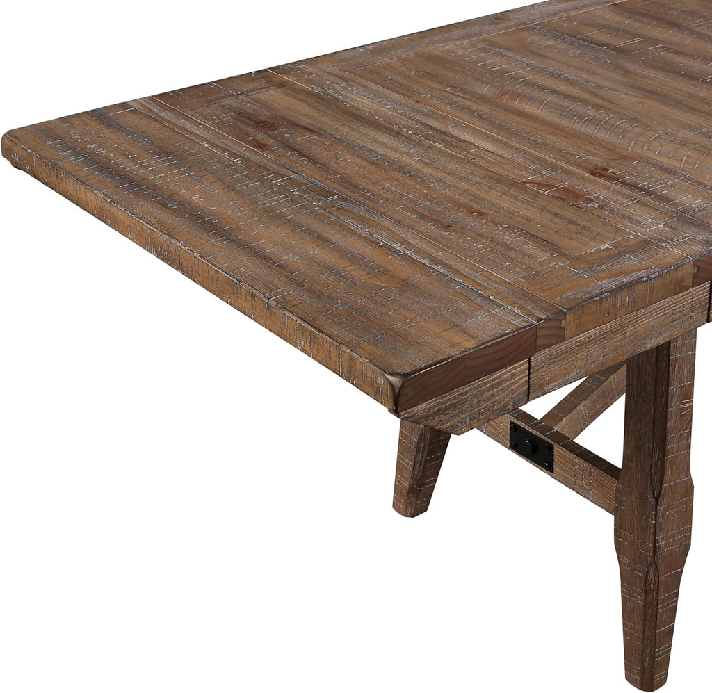 Furniture Riverdale Dining Table, 72"-84"-96" Rectangular Table with Two 12" Leaves, Asian Hardwood Solids, Rustic