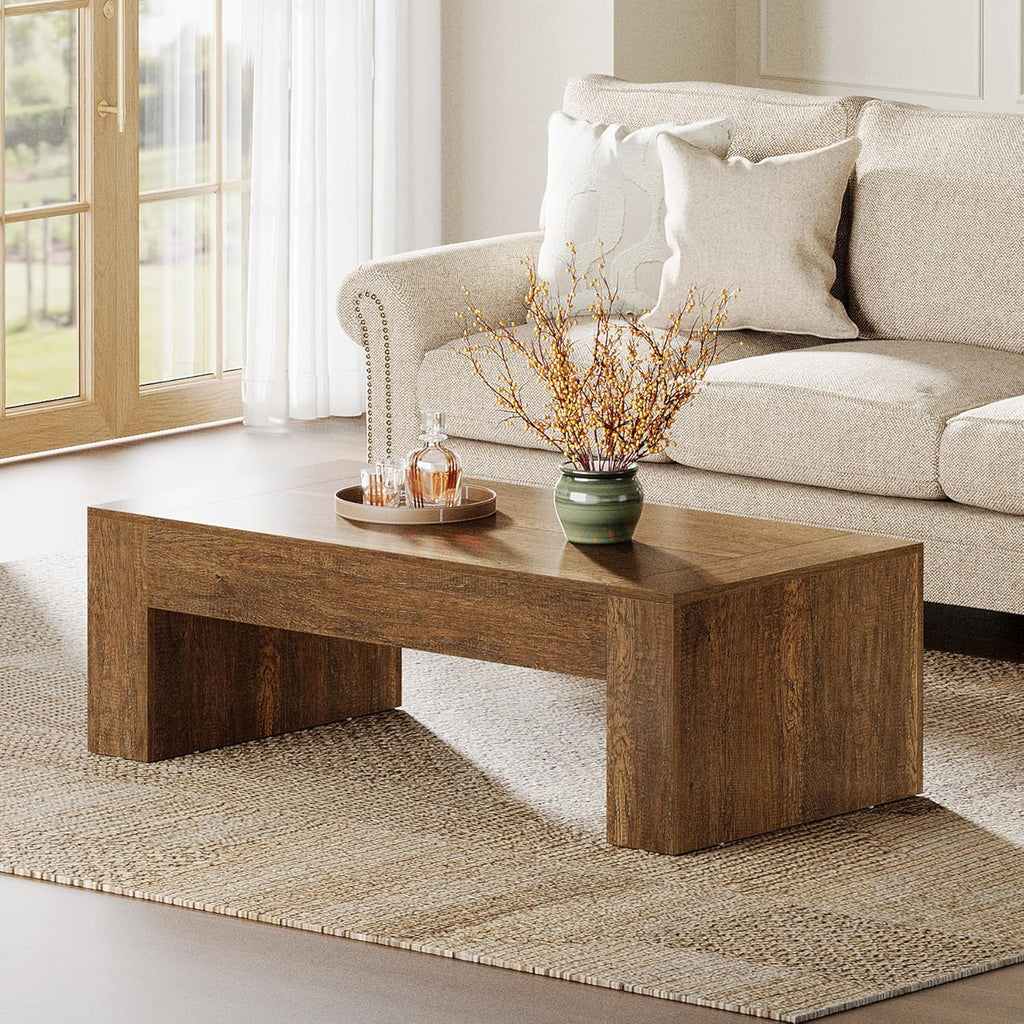 Rectangular Coffee Table, 51-Inch Farmhouse Accent Center Cocktail Tea Table with Sturdy Base
