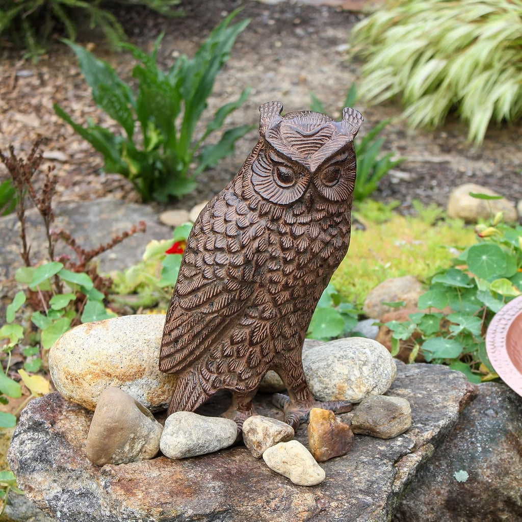 Great Horned Owl Garden Statue, Bronze