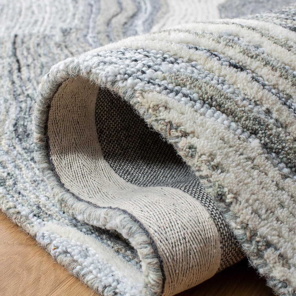 Area Rug 8x10 - Fifth Avenue - Large - Grey & Ivory, Handmade Wool, Mid-Century Modern Design