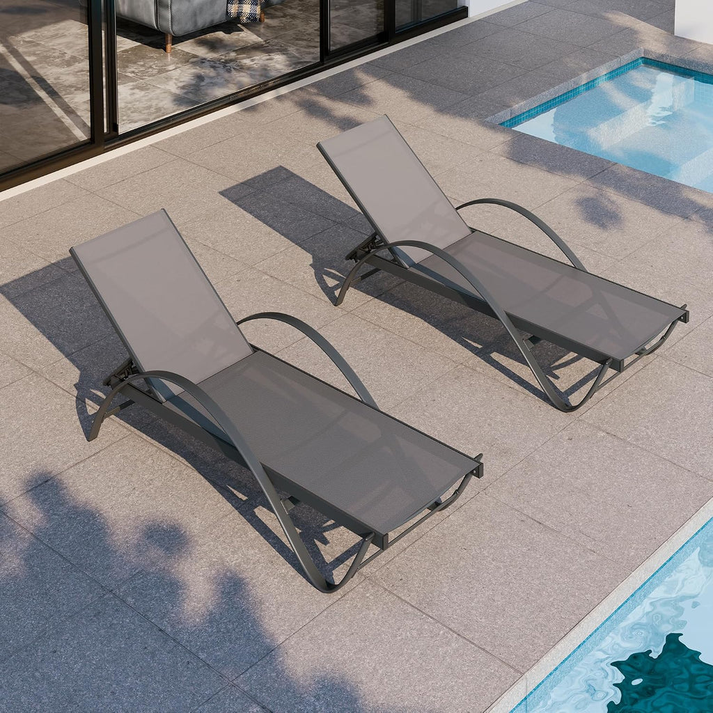 Patio Chaise Lounge Set of 2, Pool Chaise Lounge with Arm,Outdoor Lounge Chair with 5 Adjustable Backrest,Sunbathing