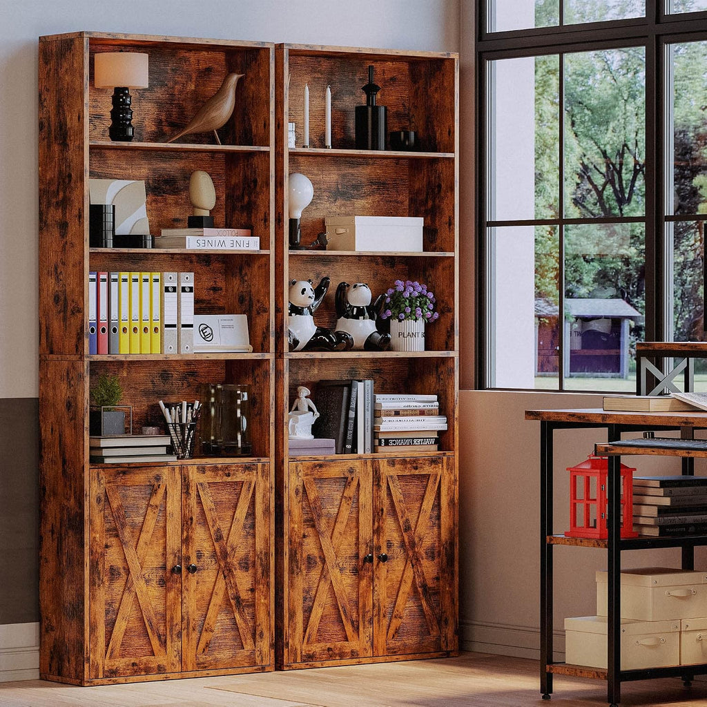 Industrial Bookshelves and Bookcases with Doors Floor Standing 6 Shelf Display Storage Shelves 70 in Tall Bookcase