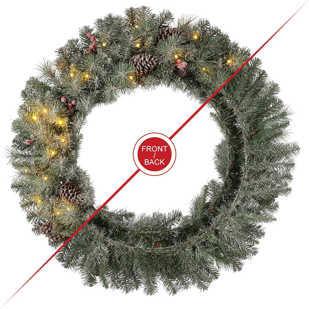 36" D Oversized Pre-Lit Glittered Pine Cone Christmas Wreath with 50 Warm White Lights, Artificial Wreaths