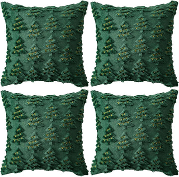 4 Pcs Christmas Throw Pillow Covers 18x18, Soft Faux Fur Pillow Cases Holiday Decorations, Fluffy Plush Accent Couch