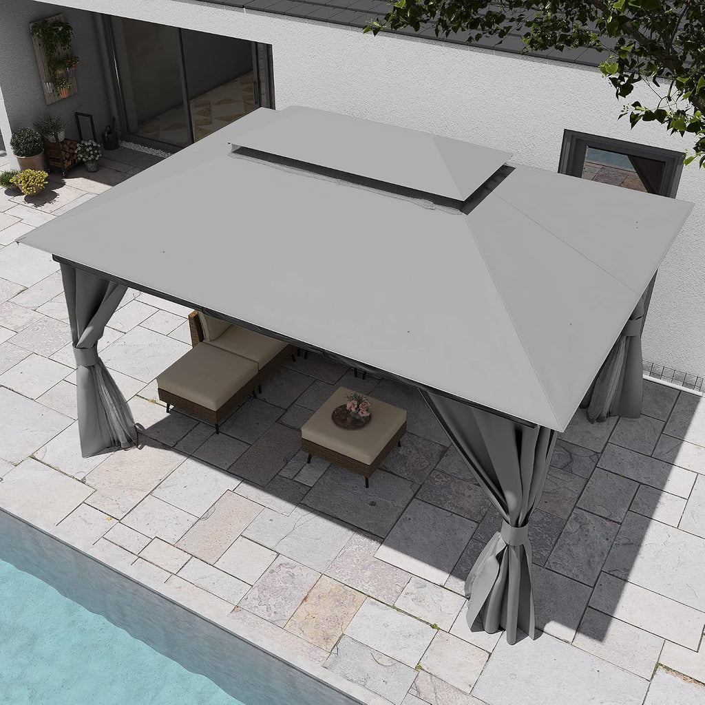 10'x13' Outdoor Gazebo, Metal Frame Heavy Duty Patio Canopy Tent Shelter with Double Roofs - Gray