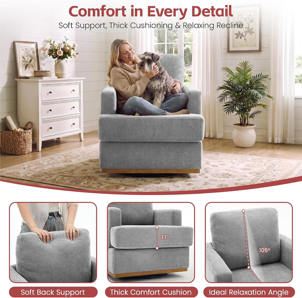 Swivel Accent Chair, 360° Swivel Square Armchairs with Deep Seat, Modern Comfy Upholstered Single Sofa Reading Chair
