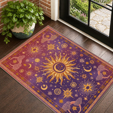 Vacuum-Friendly, 2x3 Washable Area Rug, Purple Red Gold