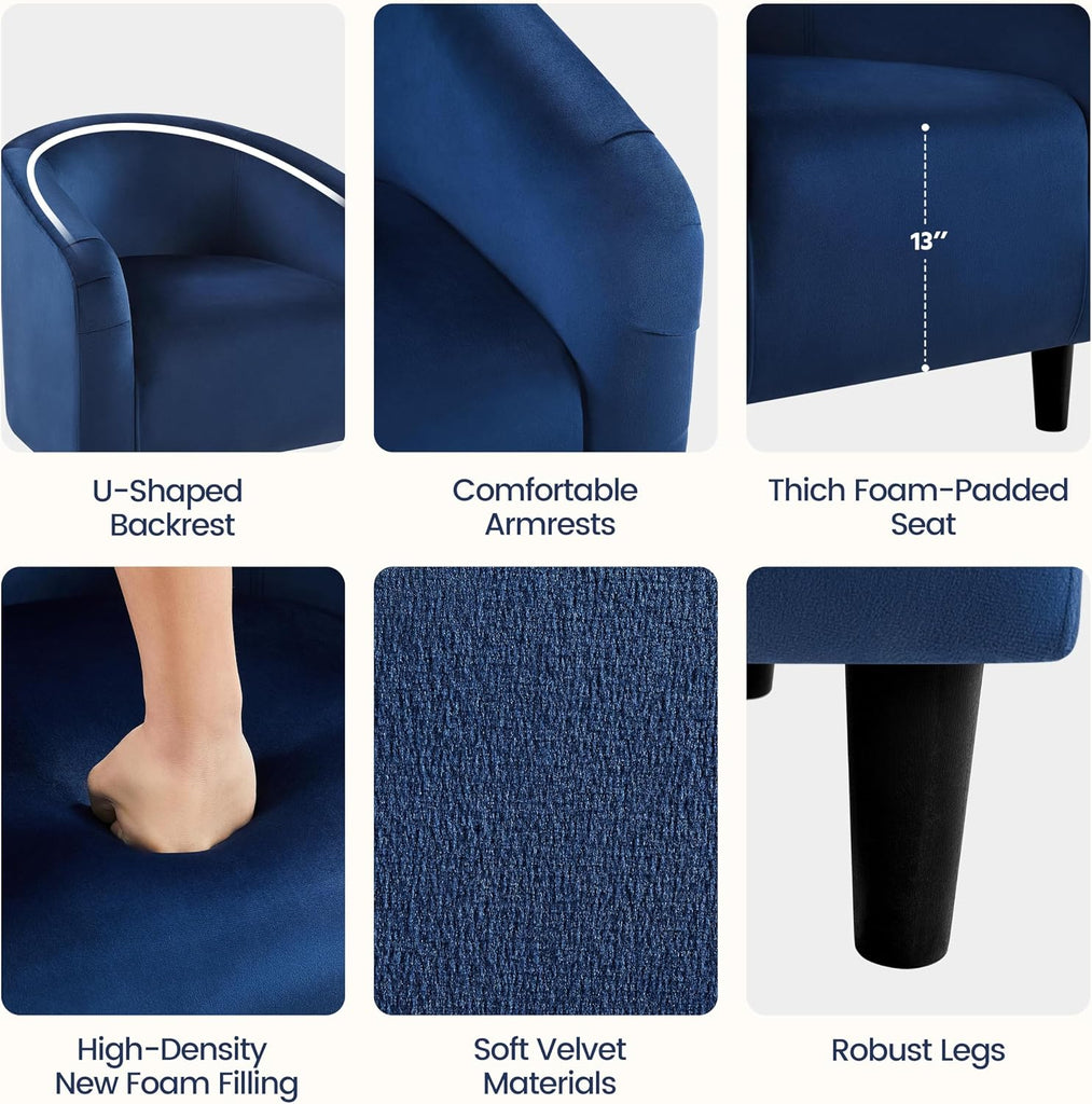 Velvet Accent Chair Set of 2, Barrel Chair , Modern Club Chair with Soft Padded Seat and Sturdy Legs Waiting Room