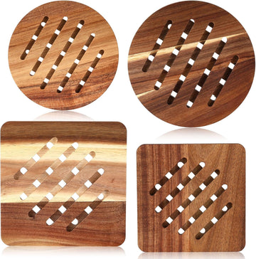 Acacia Trivet Mat Set 5.8inch 7inch Thicken Acacia Wood Hot Pads Trivets Heat Resistant Pads for Hot Dishes Pot - Set of 4