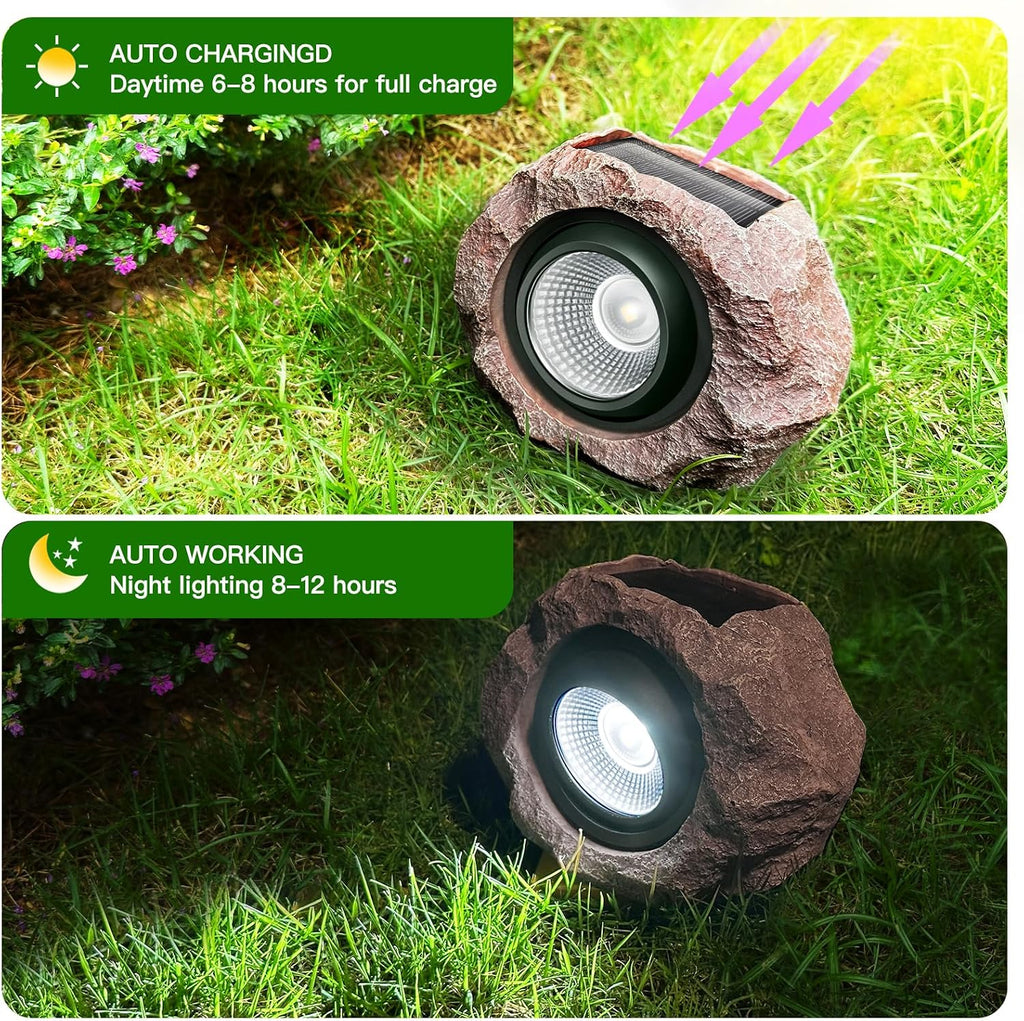 Solar Rock Lights Outdoor, 2 Pack Super Bright Solar Spot Lights Outdoor IP65 Waterproof Solar Yard Lights, Auto