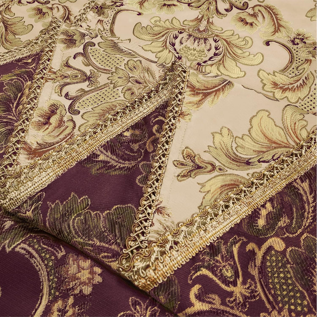 Luxury Rectangle Tablecloth 60 x 84 Inches, Elegant Damask Golden Floral Table Cover with Handmade T